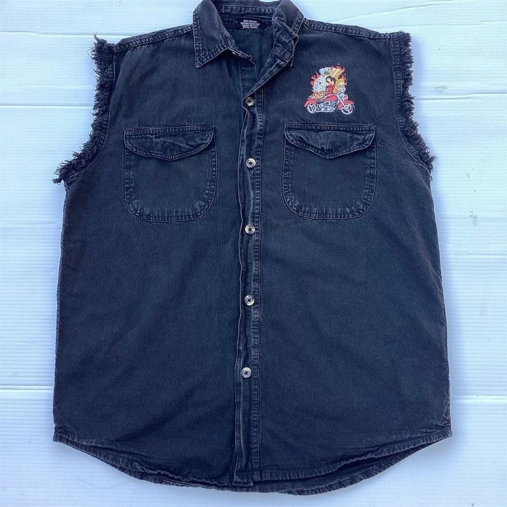 Biker's Edge Men's M Black‎ Sleeveless Denim Shirt Biketoberfest 2007